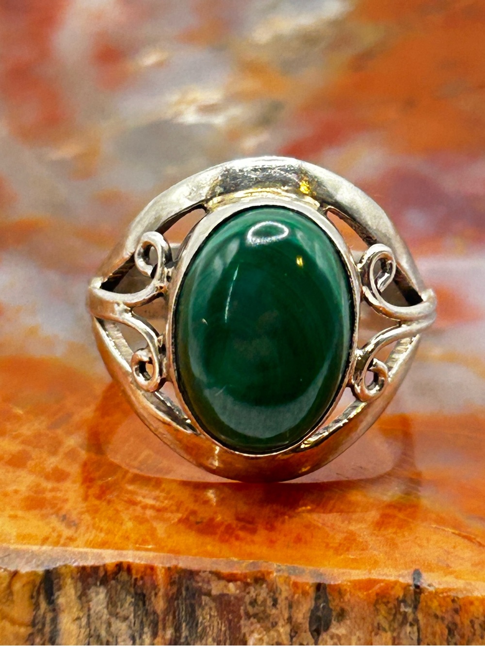 Handcrafted Sterling Silver Malachite Ring - Size 8